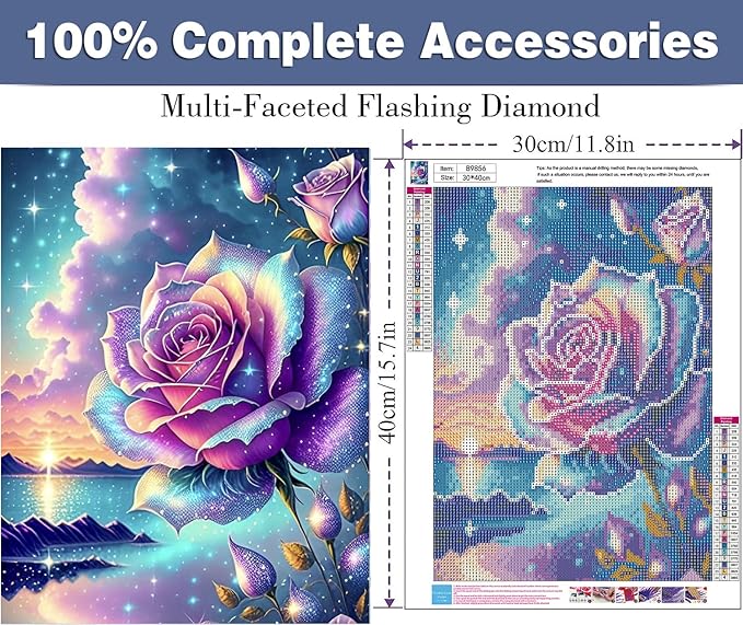 ijbnhd Diamond Art Kits for Adults - 5D Rose Diamond Painting Kits for Adults, DIY Full Drill Diamond Painting Kits, Sunset Gem Arts and Crafts for Home Wall Decor 12X16in