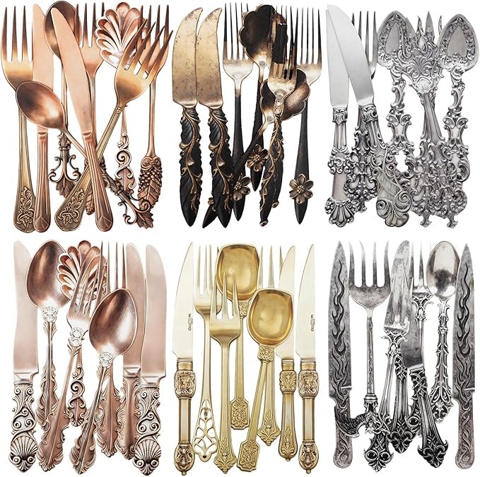 Retro Tableware Cardstock Sticker Set – 60pcs Vintage Metal Utensils for Scrapbook, Journal, Collage & Paper Crafts