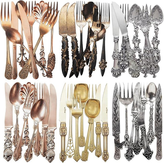 Retro Tableware Cardstock Sticker Set – 60pcs Vintage Metal Utensils for Scrapbook, Journal, Collage & Paper Crafts