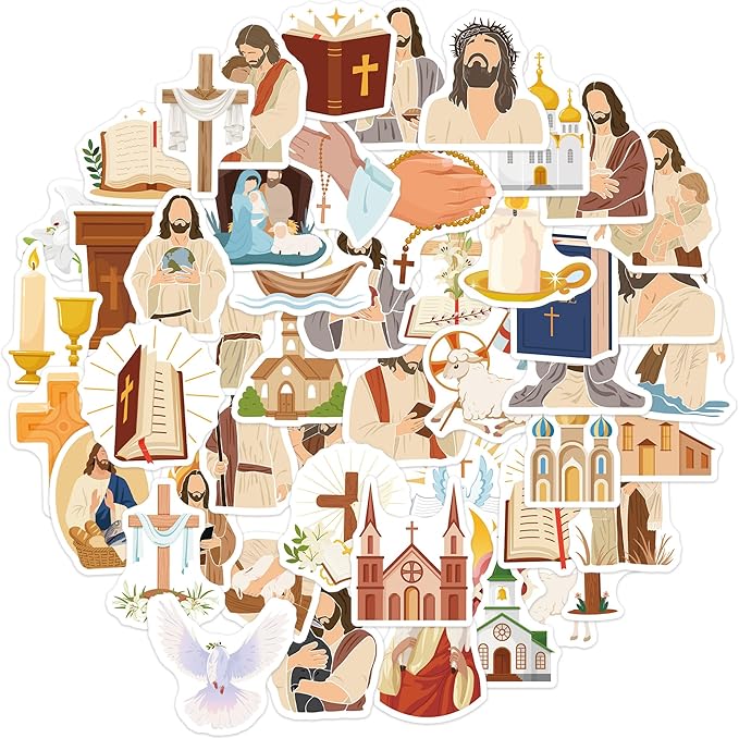 100 Pcs Religious Jesus Stickers, Christian Sticker Decals for Water Bottles Journals Laptops, Faith-Based God Sticker and Cross Designs, Catholic and Christian Gifts for Kids and Adults