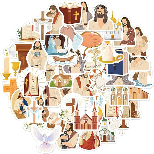100 Pcs Religious Jesus Stickers, Christian Sticker Decals for Water Bottles Journals Laptops, Faith-Based God Sticker and Cross Designs, Catholic and Christian Gifts for Kids and Adults