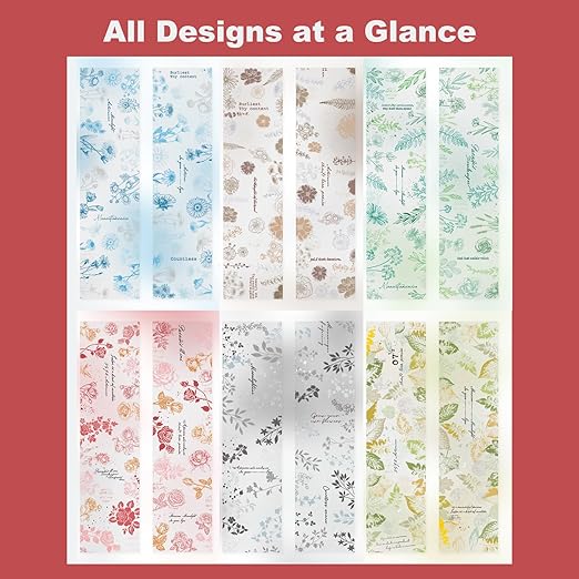 Botanical Impressions PET Tape Set – 6 Floral & Leaf Designs, Transparent Adhesive Craft Tape for Scrapbooking, Junk Journal, Card Making & DIY Decoration