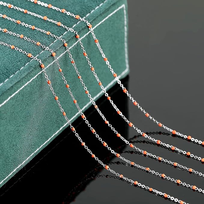 UMAOKANG 33 Feet Stainless Steel Jewelry Chains Bulk for Women Necklace DIY Orange Enamel Beaded Chain for Jewelry Making with Jump Rings and Lobster Clasps