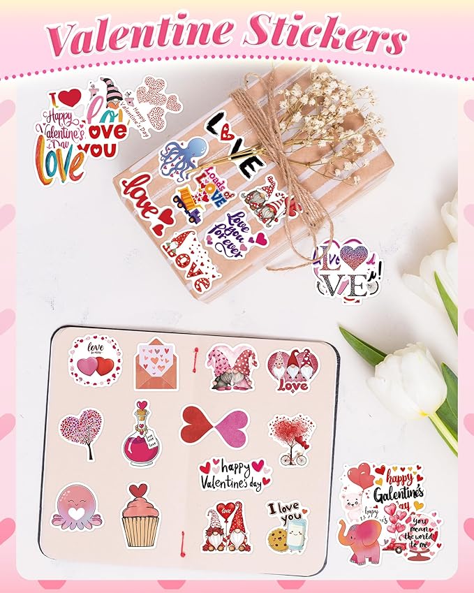 300 pcs valentines day stickers, bulk valentines day gifts, heart stickers crafts for kids classroom school, party favors decorations for kids teens girls