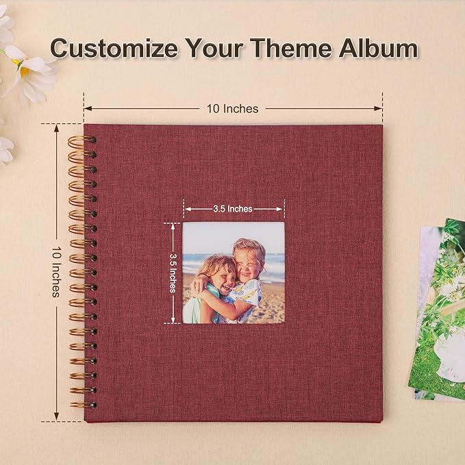 Scrapbook Photo Album 10x10 Inches 40 Pages Hardcover Kraft Paper Linen Cover Scrap Book Memory Book DIY Scrapbook Albums for Wedding Baby Boyfriend Travel Anniversary Family, Red