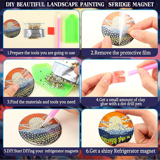30 Pcs Magnetic Diamond Art Painting Abstract Landscape Magnets Fridge Diamond Art Painting Kits Sticker Magnet DIY Craft for Adult Beginner Souvenir Gift Office Home Decor