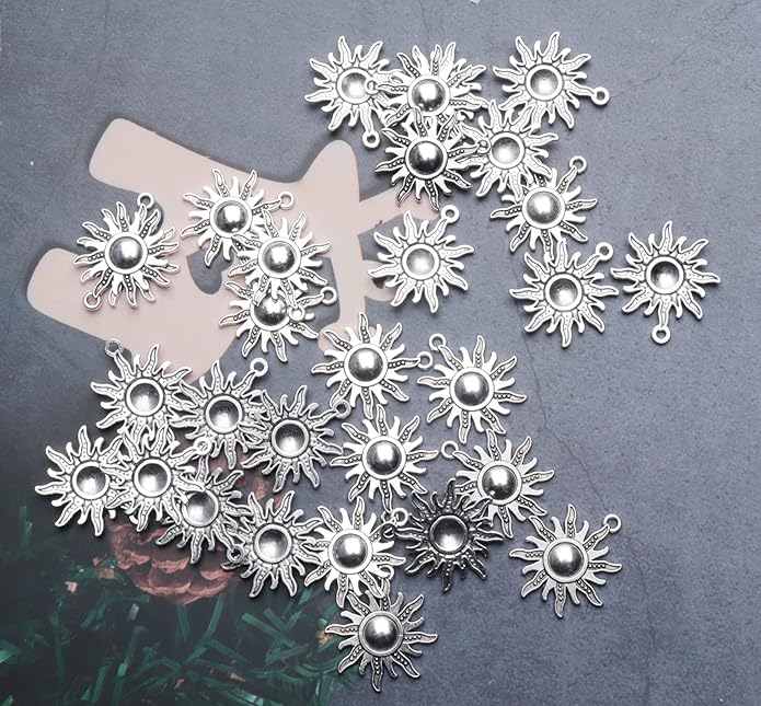 30 Pcs Sun Charms Metal Vintage Celestial Pendants Beads for Jewelry Making Kit Finding Supplies Bracelets Necklace Earring Key Chain DIY Crafting Project