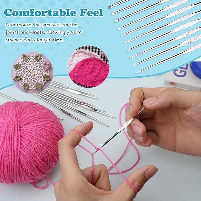 MORFEN 16 Pcs Lace Crochet Hooks Set, 0.5mm-2.5mm Small Crochet Hooks, Crochet Needles for Crocheting Yarn, Knitting Needles Set with Large-Eye Blunt Needles Stitch Markers