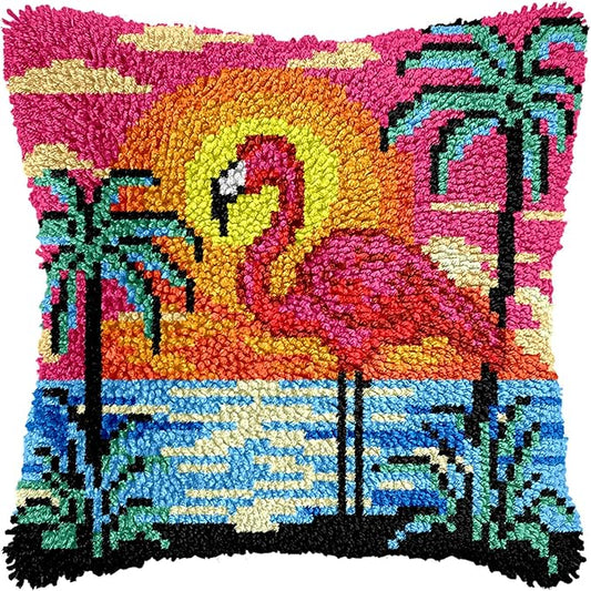 Manzapu Latch Hook Pillow Kits for Adults Beginner 17x17 inch - 43x43 cm Cute Small Shaggy Pillow Making Kits with Pre-Cut Yarn, Coded Canvas ＆ Crochet Hook Tool - Relaxing DIY Craft Gift