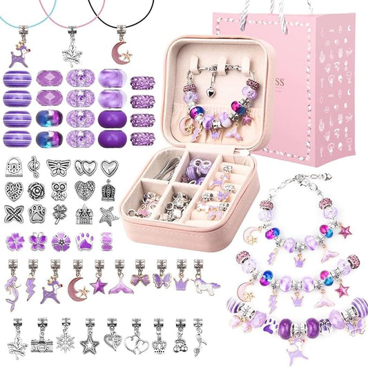 UFU Charm Bracelet Making Kit, Jewelry Making Kit Craft Gift for Girls 5 6 7 8-12, A Sweet Birthday Gift to Inspire Imagination & Creativity, with Portable Jewelry Box