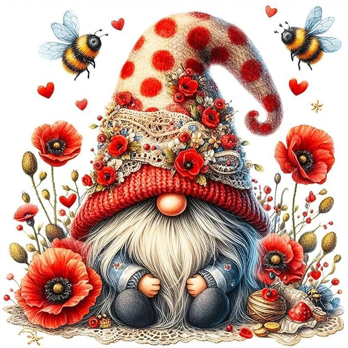 Camocin Diamond Art Kits for Adults Gnomes, 5D Gnome Diamond Painting Kits for Adults Beginners, DIY Bee Full Round Dots Drill Gem Art Kit for Gift Home Wall Decor 14 x 14 Inch