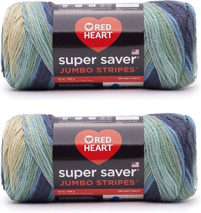 Red Heart Super Saver Jumbo Sutherland Stripe Yarn - 2 Pack of 283g/14oz - Acrylic - 4 Medium (Worsted) - 482 Yards - Knitting/Crochet