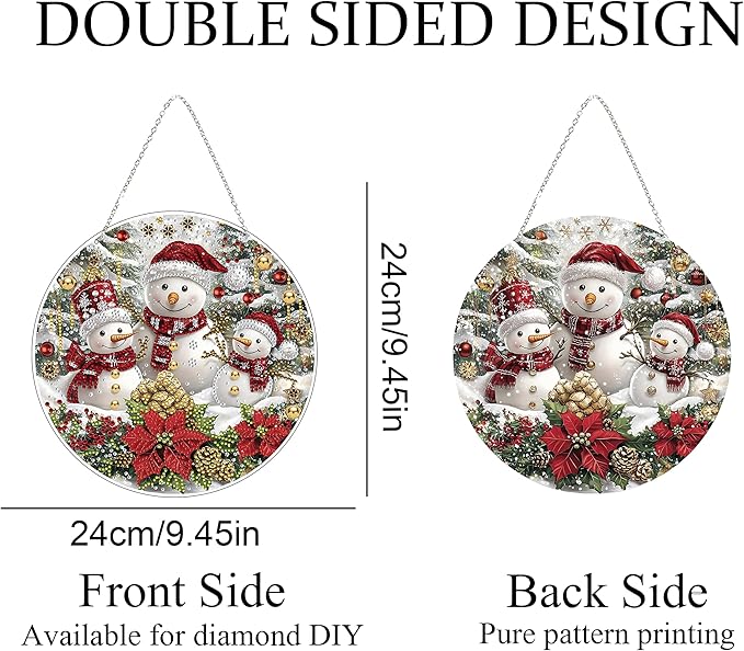 DIY Diamond Art Painting Wreath Kits，Special Shaped Rhinestone Hanging Ornament Diamond Art Window Pendants for Gift Home Garden Wall Hanging Kits,Double Sided (Christmas Snowman)
