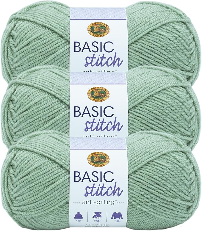 Lion Brand Yarn Basic Stitch Anti-Pilling Yarn for Crocheting, Knitting, and Crafts, Sage, 3 Pack