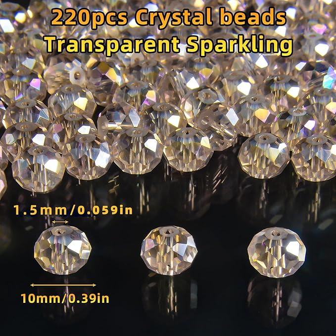 laopottbeads 220pcs 10mm crystal glass beads for jewelry making beads for bracelets necklace pendants making supplies(silver champagner)