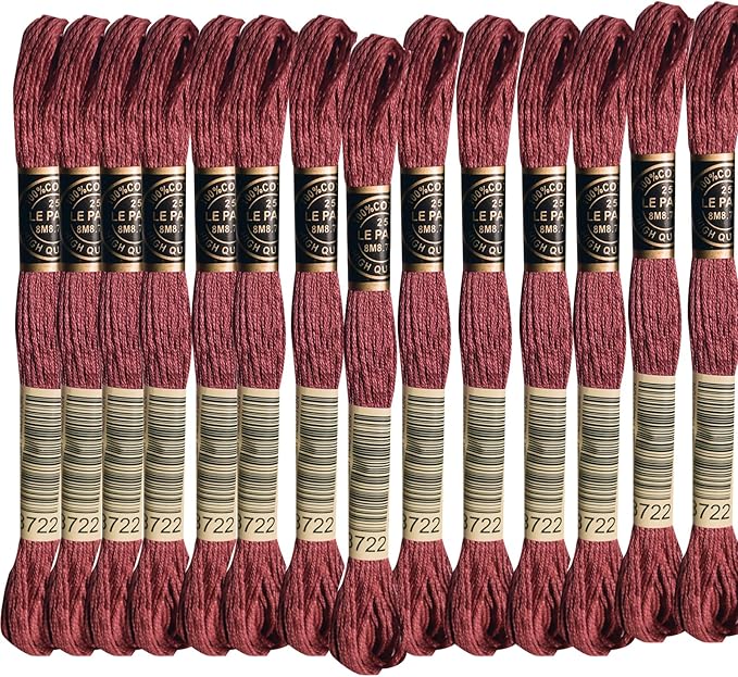 LE PAON Embroidery Floss, 14-Pack Six Strands 100% Long Staple Cotton Embroidery Thread, 8.7-Yard，Color Number：3722, Dark Medium Shell Pink