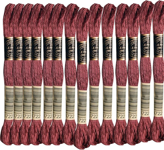 LE PAON Embroidery Floss, 14-Pack Six Strands 100% Long Staple Cotton Embroidery Thread, 8.7-Yard，Color Number：3722, Dark Medium Shell Pink