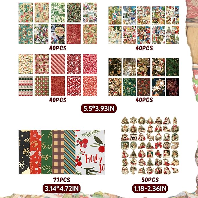 DOLEEYAE 287pcs Vintage Junk Journal Kit, Scrapbook Paper & Stickers for Bullet Journaling, DIY Planner Supplies with Aesthetic Patterns for Card Making, Crafting and Mixed Media Art