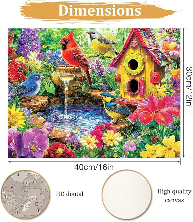 MAXBYE Colorful Birds Paint By Numbers Kits for Adults Beginner, Garden Birds Adult Paint By Number On Canvas, Easy Oil Painting Kits for Home Wall Decor Gift 16x20 Inch