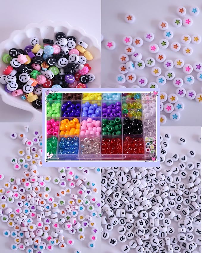 6800pcs Pony Beads in Bulk for Bracelet Making Kit, Multicolored Plastic Beads for Hair Braiding, Alphabet Beads, DIY Crafts, Kandi Friendship Charm Bracelet Keychain Making