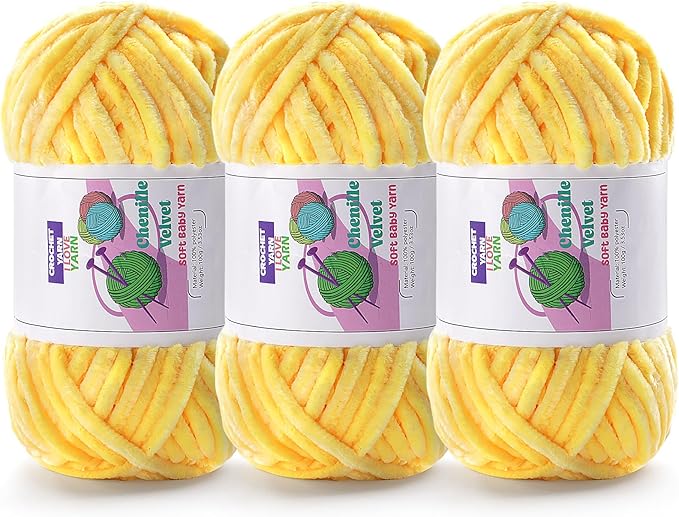 3 Skeins Velvet Chunky Yarn, Chenille Yarn for Crocheting and Hand Knitting, Blanket Yarns for Making Scarves and Knitting Projects - Amigurumi Crochet Yarn (3×3.5oz, 3×87.5yds)