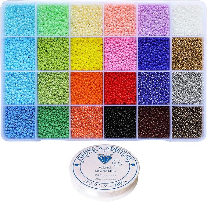 Bala&Fillic Size 11/0 Glass Seed Beads About 15600 pcs in Box, Craft Seed Beads for Making Bracelets Necklace Earring Jewelry (About 650pcs/Color, 24 Colors