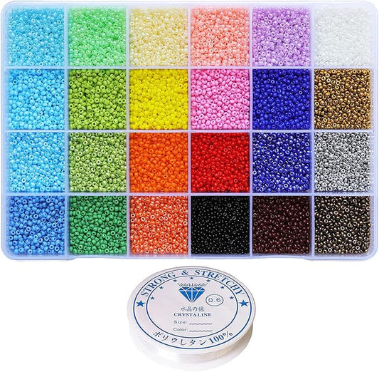 Bala&Fillic Size 11/0 Glass Seed Beads About 15600 pcs in Box, Craft Seed Beads for Making Bracelets Necklace Earring Jewelry (About 650pcs/Color, 24 Colors