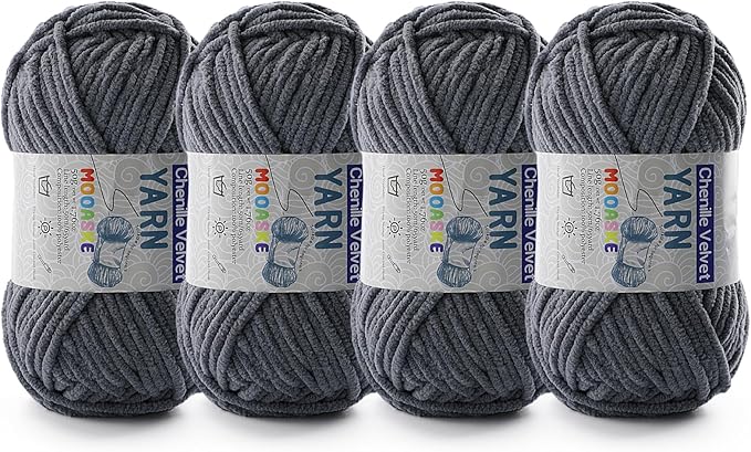 4 Pac Chenille Yarn for Crocheting - Blanket Yarn for Crocheting - Fluffy Yarn for Crochet, Baby Yarn for Crocheting Soft Blankets Weight Per Roll 50g/1.76oz, Length 60m/65yard (Dark Grey)