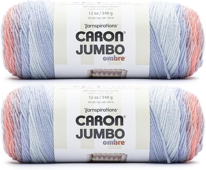 Caron Jumbo Ombre Blush and Blue Yarn - 2 Pack of 12oz/340g - Acrylic - #4 Worsted (Medium) - 595 Yards - Knitting & Crochet