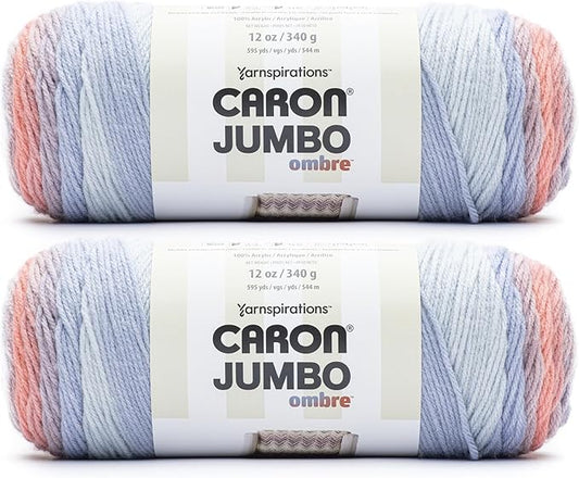 Caron Jumbo Ombre Blush and Blue Yarn - 2 Pack of 12oz/340g - Acrylic - #4 Worsted (Medium) - 595 Yards - Knitting & Crochet