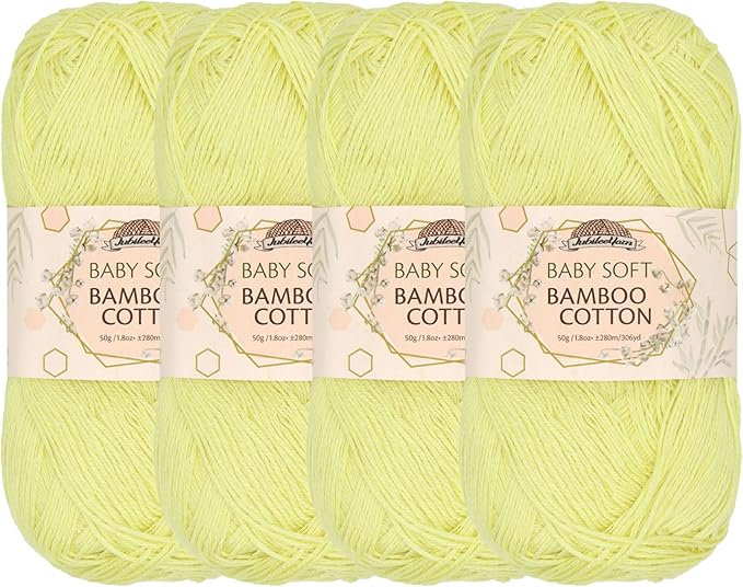 JubileeYarn Baby Soft Bamboo Cotton Yarn - 50g/Skein - Eggnog - 4 Skeins