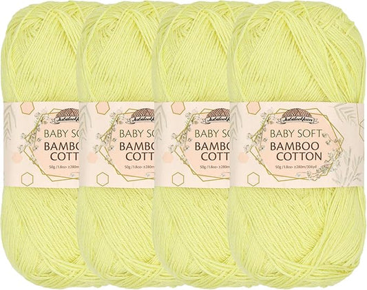 JubileeYarn Baby Soft Bamboo Cotton Yarn - 50g/Skein - Eggnog - 4 Skeins
