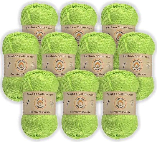 10-Pack of Yonkey Monkey 500 Grams Yarn - 70% Rayon derived from Bamboo, 30% Cotton - Imported (Subtle Green)