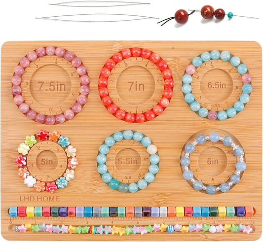 LHD HOME Bead Board for Jewelry Making,Bamboo Beading Board for Bracelet Making,DIY Jewelry Making Supplies with 2 Bead Needles