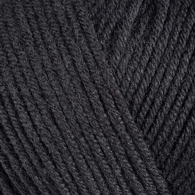 Estako Happy Cotton, 60% Cotton 40% Acrylic Yarn, Soft, Fine/Sport (2) for Crochet and Knitting 1.76 Oz (50g) / 180 Yrds (165m) (4810 - Black)