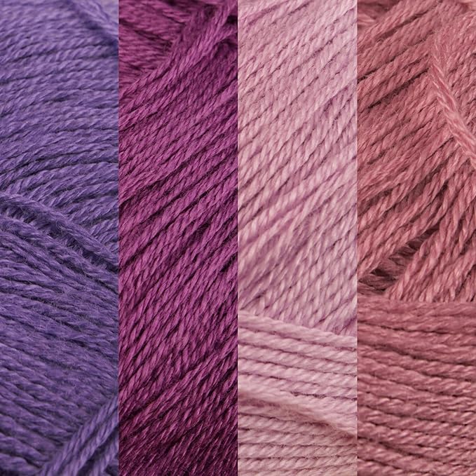 JubileeYarn Baby Soft Bamboo Cotton Yarn - 50g/Skein - Shades of Purple - 4 Skeins