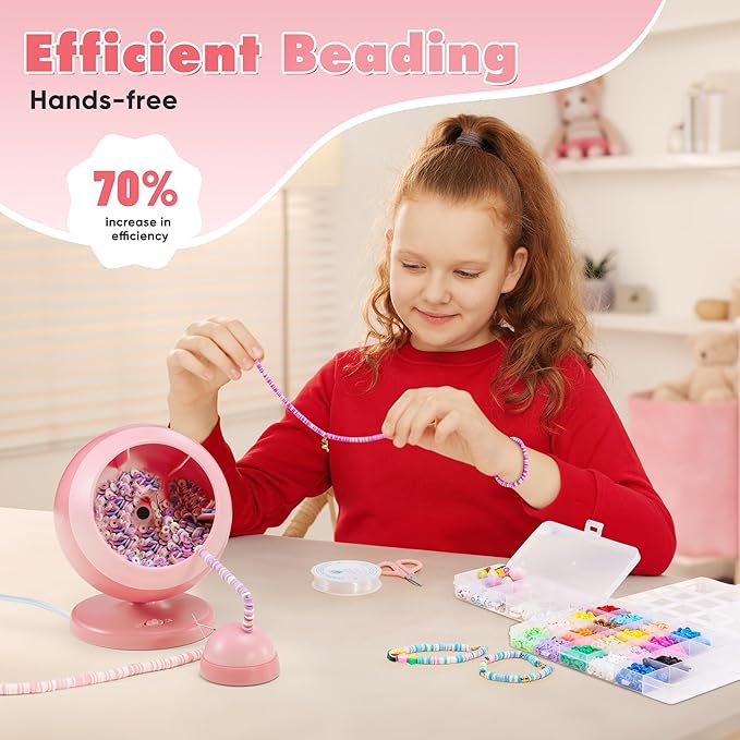 ETUDAW Electric Bead Spinner for Jewelry Making, Automatic Clay Beads for Cool Necklaces and Bracelets Maker, Beginner Bracelet Making Kit, DIY Arts and Crafts Birthday Gifts(Pink)