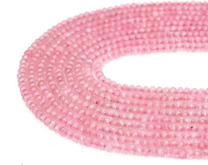 2 Strands Colored Pink Quartz Jade Beads for Jewerly Making, 3 * 4mm Faceted Rondelle Gemstone Crystal Beads for DIY Bracelet Necklace Crafts