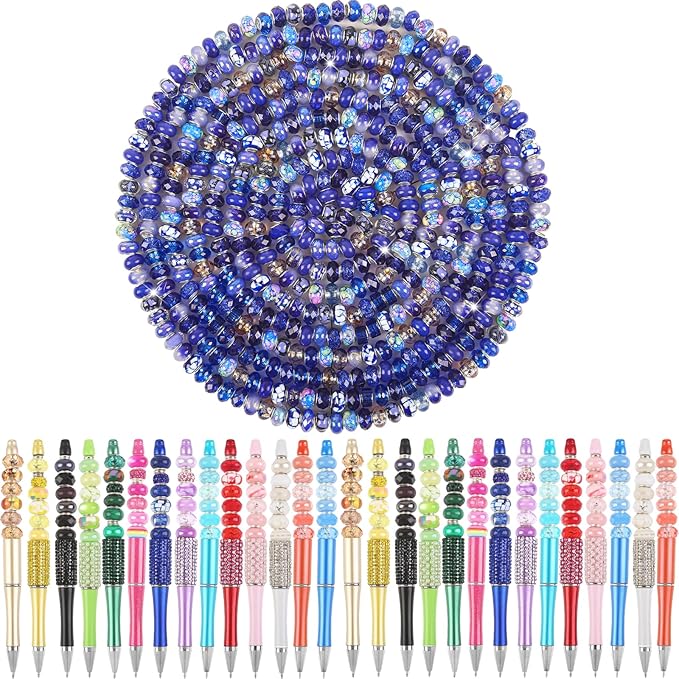 200Pcs Large Hole Beads Spacer Beads Dark Blue Assorted European Craft Big Beads Large Hole Lampwork Murano Bead Fairy Wand Garden Bead for DIY Charm Bracelet Jewelry Making Decoration Supplies