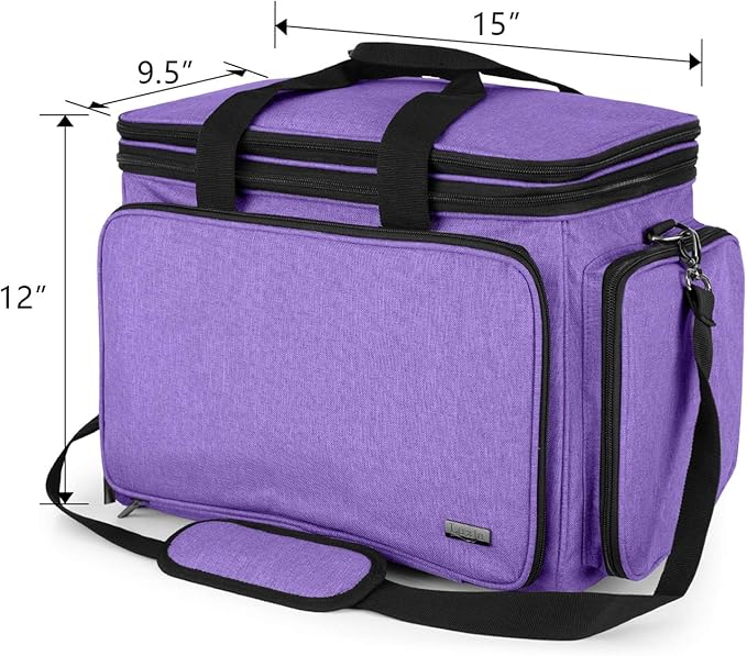 LUXJA Knitting Bag, Yarn Bag with Cover and Shoulder Strap, Yarn Tote Bag for Carrying Projects, Knitting Needles (up to 14”), Circular Needles, Crochet Hooks and Other Accessories, Purple