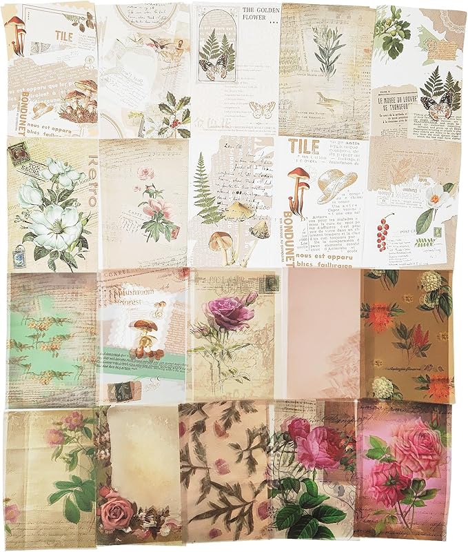 Esweny 251PCS Vintage Scrapbook Supplies Pack, Scrapbooking Paper and Stickers Ephemera Bundle Junk Journal Kit for Art Aesthetic Journaling Collage Decoupage Craft (Mountain and Fields)