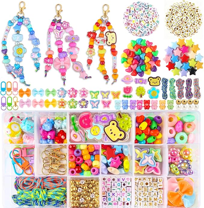 Ecoofor 487 PCS Beaded Keychain Making Kit, Acrylic Letter Beads with Heart, Star & Flower Charms for DIY Jewelry, Bag Accessories & Crafts for Women