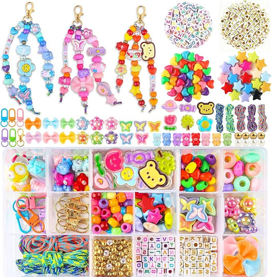Ecoofor 487 PCS Beaded Keychain Making Kit, Acrylic Letter Beads with Heart, Star & Flower Charms for DIY Jewelry, Bag Accessories & Crafts for Women
