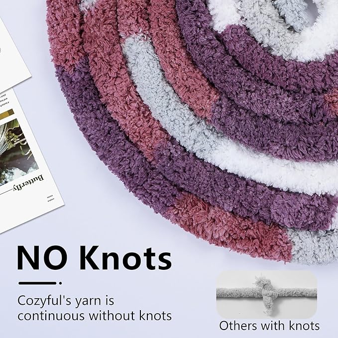 Chunky Yarn for Hand Knitting - #10 Chunky Chenille Blanket Yarn, Jumbo Big Thick Chunky Yarns for Crocheting, Tie Dye Bulky Knit Yarns, 8 Skein (25 yds 8 oz Each Skein), Purple&Mauve&Grey