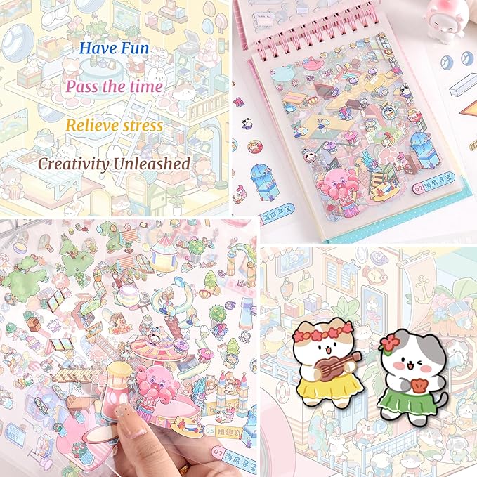 10 Sets DIY 3D House Stickers, Scene Miniature Scene Sticker Book, Cute Cartoon Scenes for Women Girls Teen Kids, Make Your Own Sticker, Fun Room Sticker BookRelief Stress Pass The Time