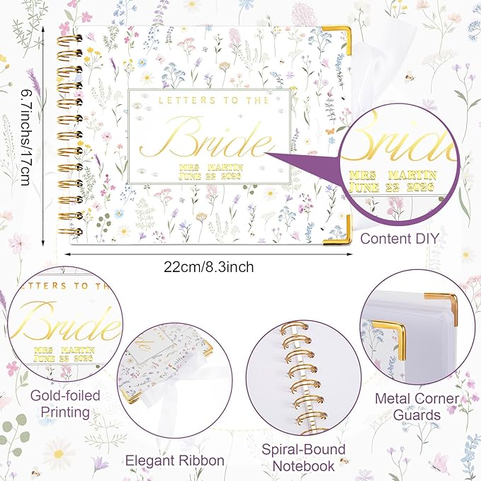 Humyoun Wedding Guest Book Letters to The Bride Scrapbook Wedding Memory Book Bridal DIY Blank Paper Scrapbook Photo Album Guest Sign with Pearl Stickers(8.5 x 7 Inch,Wildflower,Colorful)