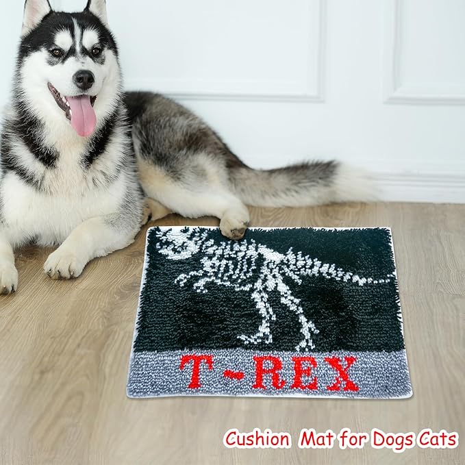 MIAOLLUN Latch Hook Kits for Adults Beginner 3D Dinosaur Pattern Printed Canvas Crochet Needlework Craft Rug Cushion Mat Tapestry 20.5X15 Inch,T.rex