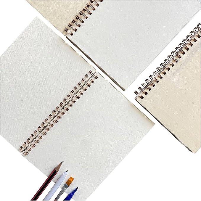 cregugua 4 pack a5 wood cover jounal notebook 40 sheets sketchbook 8.5 x 5.8 in unlined spiral notebook for crafting project,small scrapbook