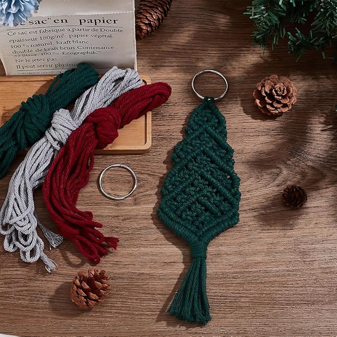 FREEBLOSS 4 Set Macrame Christmas Tree Kit With 4 Colors Cotton Cords, DIY Kit With Instruction, Ornaments for Christmas Tree Decor for Adults (DK-FB0005-24-US35)