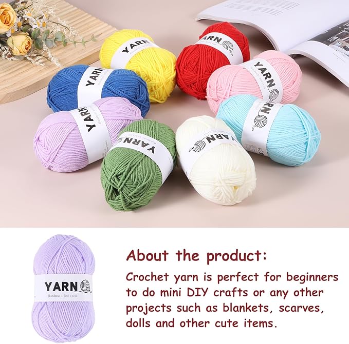 6Pcs Light Purple Acrylic Yarn 790 Yard 4 Ply Soft Crochet Yarns Sport Weight Yarn,[for DIY Crocheting Knitting Craft Blankets Hats]-300g